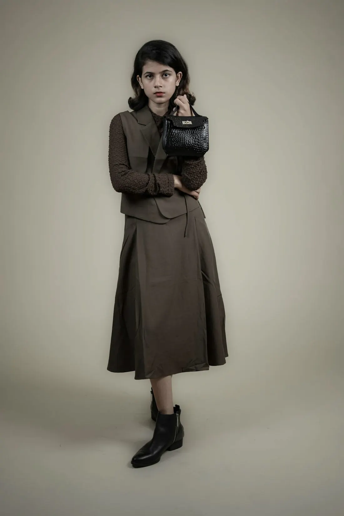 Ilse Wool Midi Skirt in cocoa