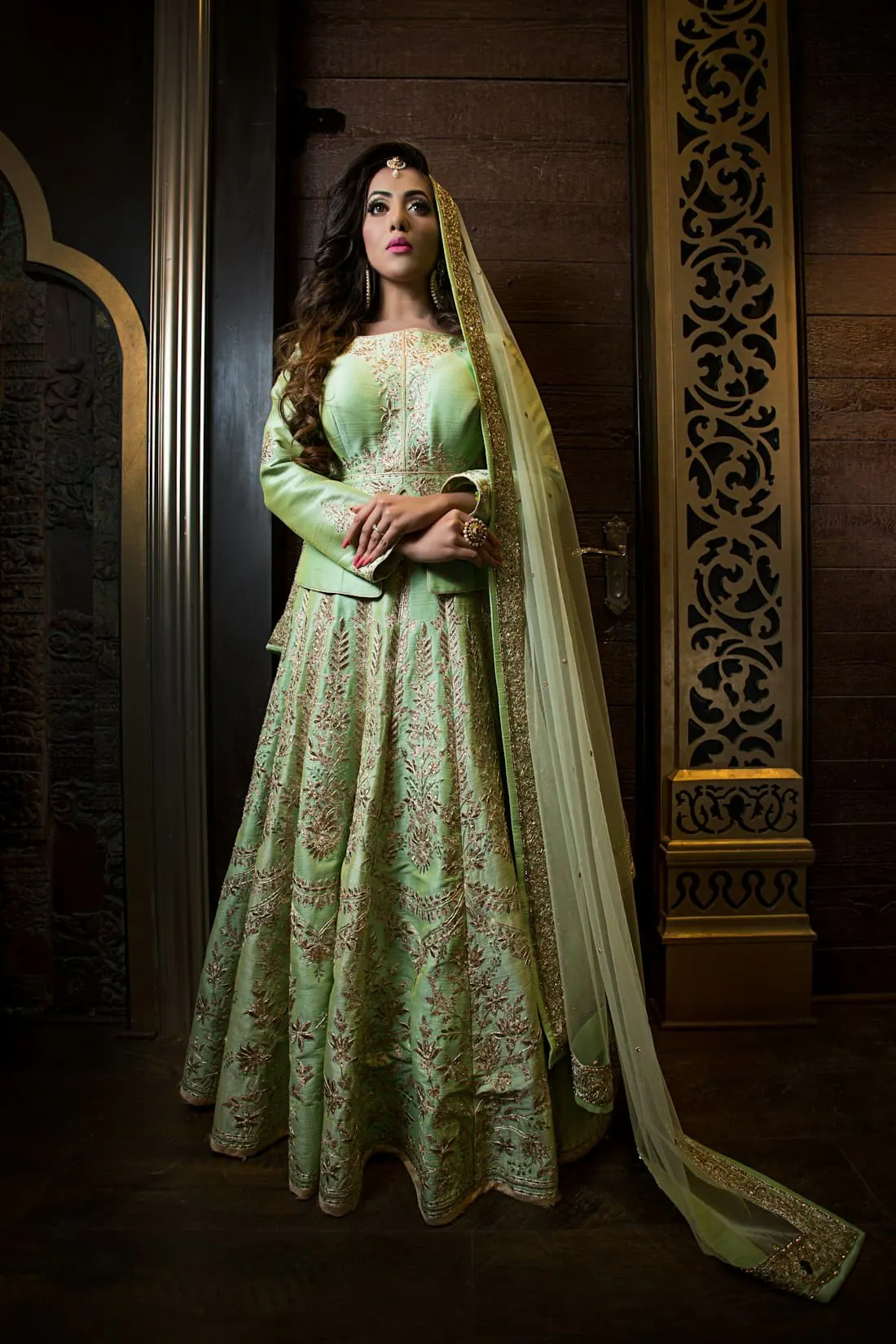 Pistachio Sequin Lehenga in pista