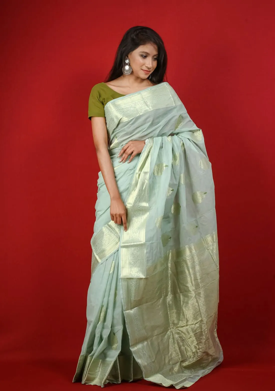 Pista Chanderi Saree in pista
