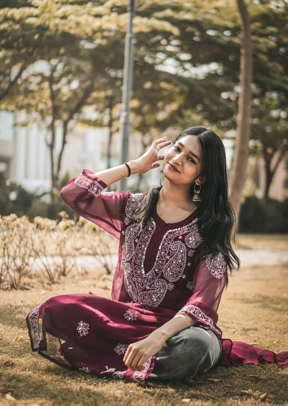 Chikankari Maroon Kurta Set in maroon