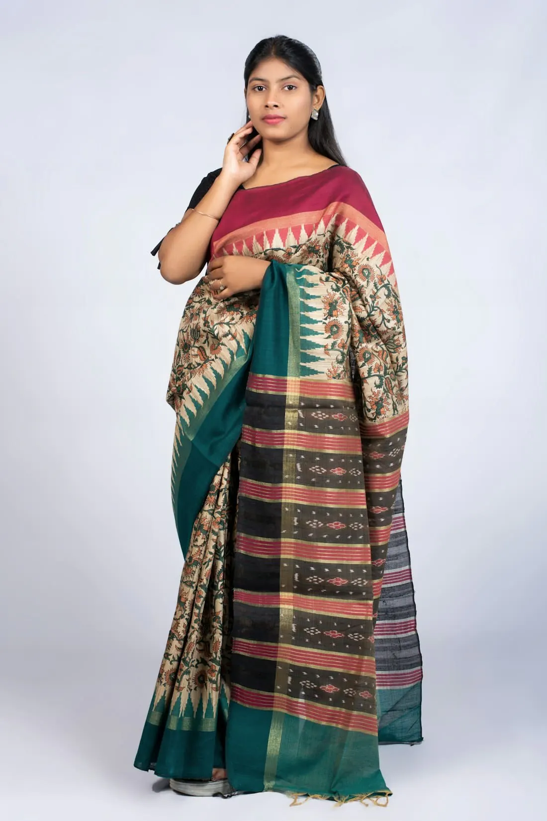 Kalamkari Silk Saree in peacock