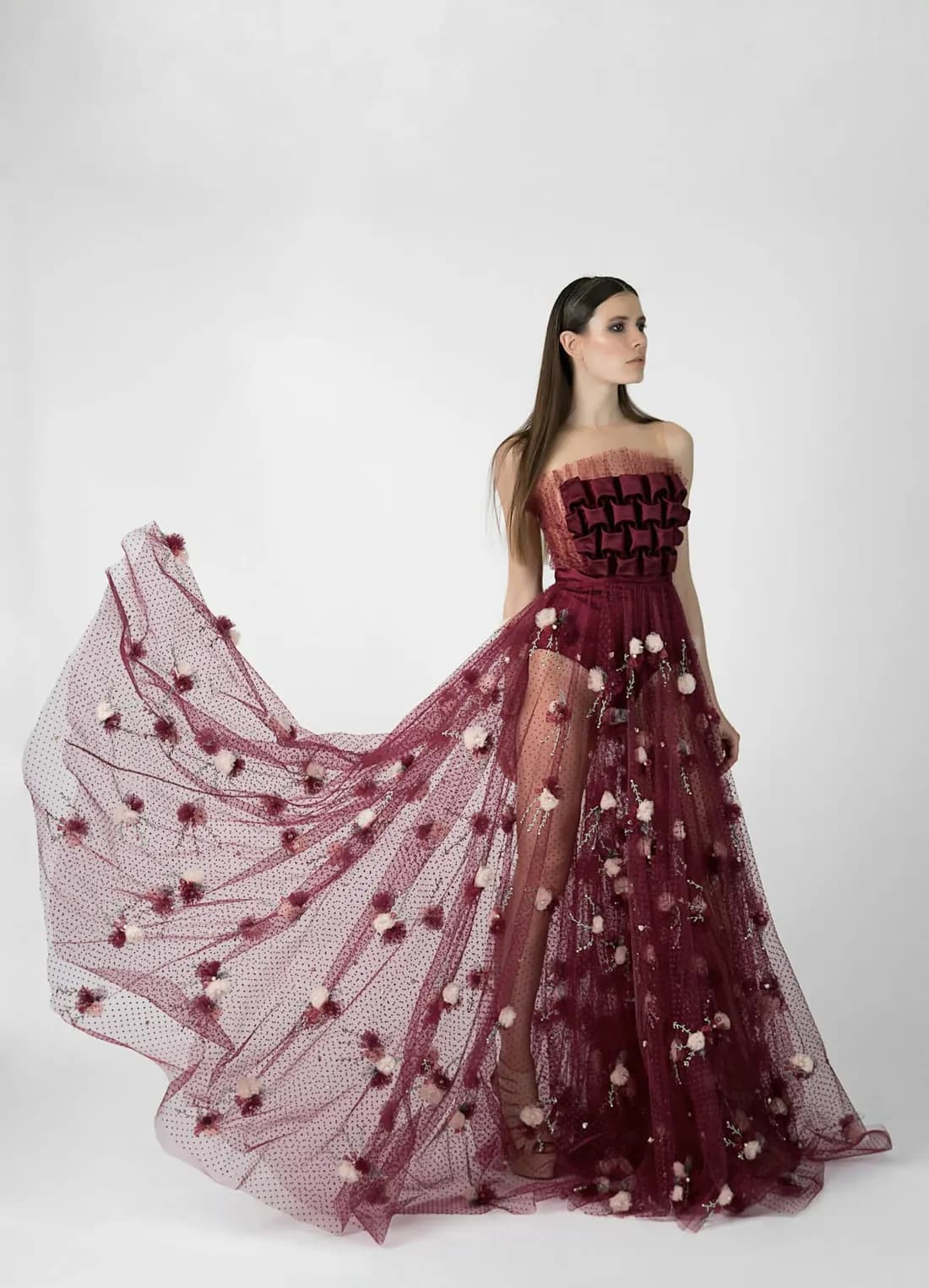 Rosalind Tulle Gown in wine