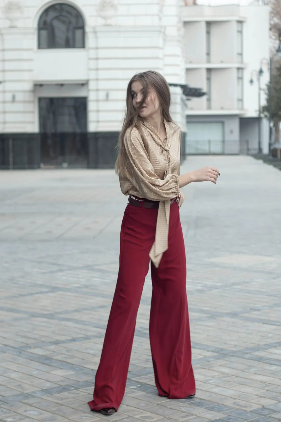 Bordeaux Flared Trousers in wine